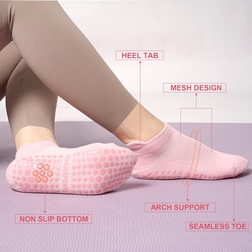 Toes Home Pilates Socks for Women, Ankle Grippy Socks for Yoga, Hospital, Barre Non Slip Workout Sticky Slipper Socks 5 Pairs2