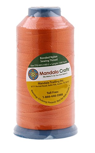 Mandala Crafts Tex 70 Bonded Nylon Thread For Sewing - 1500 Yds T70 Heavy Duty Orange Nylon Thread Size 69 210 D Upholstery Thread For Leather Jeans Weaving #TOP1
