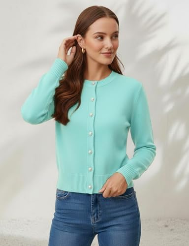 Image of Women's Casual Slim Fit Cardigan Sweaters Long Sleeve Button Down Lightweight Waist Length