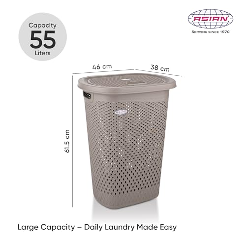 Image of Asian Plastowares - Verona Laundry Basket with Lid | Large Size | Multi-Utility Storage Basket /Bin for Clothes, Toys, Kitchen & Household | BPA Free | Durable & Space-Saving | Coffee Brown