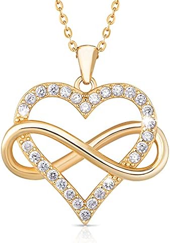Sash & Soph Infinity Heart Necklace for Women. Gold Plated 925 Sterling Silver Heart Necklace for Girlfriend, Love Heart Pendant on 18" Chain with 2" Extender