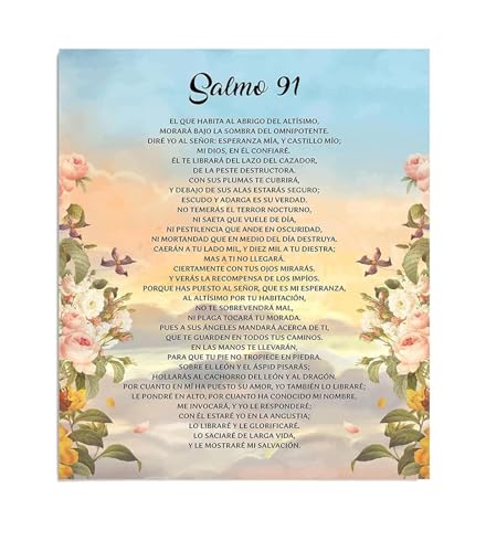 Inspirational Christian Wall-Art Psalm 91 Bible Verse Canvas Poster Religious Gift for Home Office Decor(Framed,08x12inch(20x30c