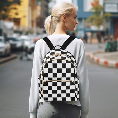 Image of ALAZA Black White Checkered Plaid Women Backpack Purse Ladies Fashion Shoulder Bag Daypack Travel Bag 7.5L