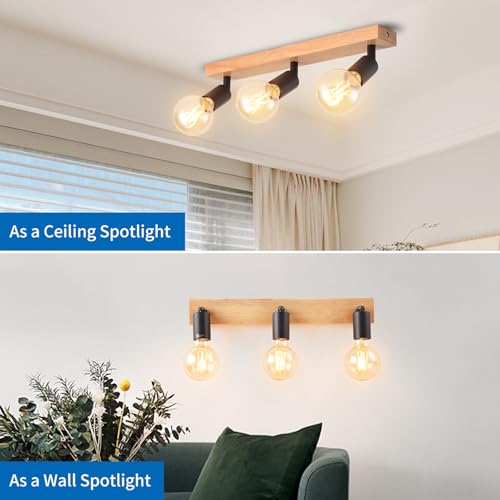 Plafonnier spots led intérieur noir mat avec trois douilles E27 - 6