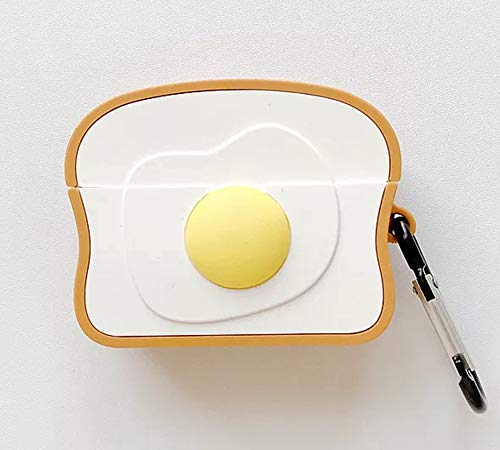 AirPods Pro AirPods 用 ケース カバー たまご 食パン ホットドッグエアポッドケース マスコット かわいい ワイヤレス充電モデルも対応! キャラクター カラビナ付き (AirPods Pro, 食パン)