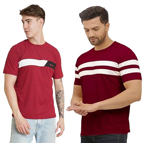 Image of LookMark Relaxed Fit Men's Combo Cotton Blend Maroon & Yellow Color Printed Striped Polo Tshirt(MT03-MT07)