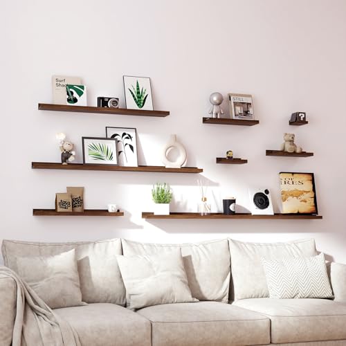 Image of Walnut Floating Shelves for Wall Decor, 52 in Shelf with Lip, 2 Set
