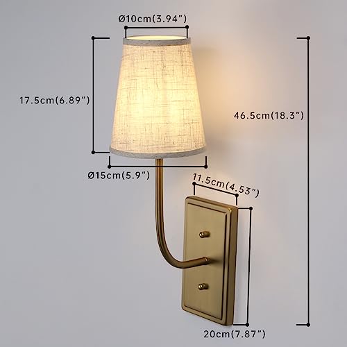 JIMUBEAM Vintage Brass Wall Sconce 1-Light, Linen Fabric Shade Wall Lamp Hardwired Indoor Wall Light for Bedroom Living Room Vanity Bathroom by JIMUBEAM - Used condition - Image 2