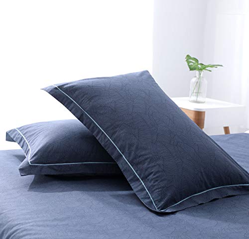 SLEEPBELLA Comforter Queen Size, 600 Thread Count Cotton Navy & Grey Leaves Reveisible Comforter Sets, Down Alternative Bedding Set 3Pcs(Queen, Navy&Blue Leaves) - Thumbnail 5