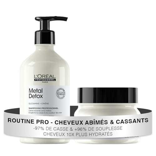 L'OREAL PROFESSIONNEL, Shampoing Anti-Casse, Cheveux Abîmés & Cassants, Colorés ou Naturels, Détoxifie & Renforce la Fibre, Couleur Longue Durée, Sans sulfate, Metal Detox, Série Expert