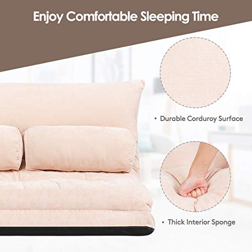 Giantex Adjustable Floor Sofa Couch With 2 Pillows, Multi-Functional 6-Position Foldable Lazy Sofa Sleeper Bed, Multi-Functional Suede Floor Seating Sofa For Reading Gaming (Beige) #TOP2