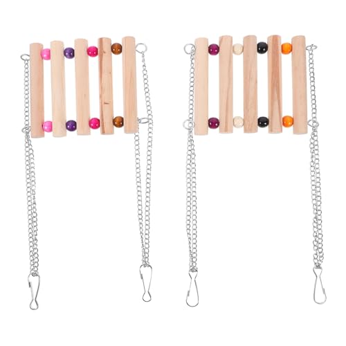 Abaodam 2Pcs Wooden Parrot Swing Pendant with Stainless Steel Chain Hanging Bridge for Bird Cages and Garden Engaging Plaything for Parrots and Conures