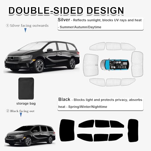 Image of KMF 8pcs Thicken Sun Shades for Honda Odyssey Elite 2018-2024 Accessories,Windshield Sunshade Full Car Window Covers Sunshade for Side Rear, UV Block and Privacy Blackout for Car Camping Outdoor