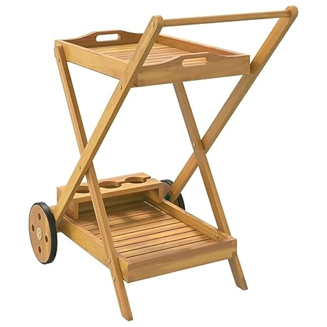 Tea Trolley Solid Wood Acacia, Kitchen Rolling Cart with Wheels, Portable Mobile Bar, Storage Rack - Perfect for Serving and Small Spaces-nmPp3JVj
