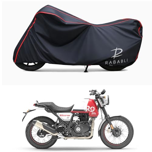Image of Waterproof Bike Body Cover Compatible for | Royal Enfie Scram 411 | Taffeta Fabric, Red Piping Design, Bottom Elastic Fit | Dustproof, Sun UV & Rain Protection for All Bikes