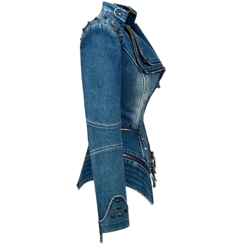 Women's Classic Denim Jacket Personality Studded Punk Motorcycle Dovetail Jacket4