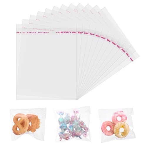 JIYIN 200 Stück Selbstklebend Cellophantüten klein, 10×8cm OPP Tütchen Klein Plastiktüten Transparent Zellophantüten Süßigkeiten Kekstüten Flachbeutel für Süßigkeiten Plätzchen Gebäck