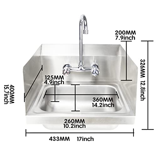 Erupta 304# Stainless Steel With Splash-Proof Baffle Basin Commercial Wall Mount Hand Sink 17'' X 15'' For Public Places, Restaurants, Schools, Kitchens And Homes #TOP1