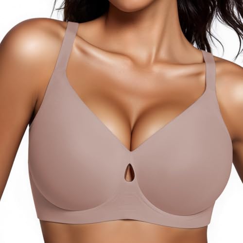 UIMERO Jelly Bras for Women Wireless Womens Bras No Underwire Supportive Comfortable Everyday Seamless Tshirt Bra Coffee