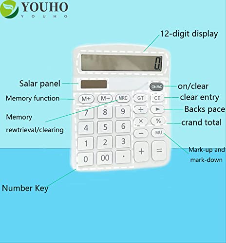 Calculatrice de bureau blanche YOUHO avec grand écran LCD 12 bits