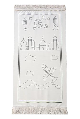 ihvan-online-Kids-Prayer-Mat-Washable-Painted-Prayer-Rug-for-Kids-Colourful-Marker-Muslim-Prayer-Mala-Beads-Soft-Salah-Travel-Mat-Carpet-Perfect-Islamic-Gifts-for-Kids-Blue