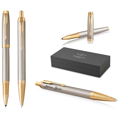 PARKER IM Premium - Bolígrafo y bolígrafo con grabado | Bolígrafo premium | Caja de regalo | Regalo personalizado | Aniversario | Cumpleaños (Warm Silver G.C.)