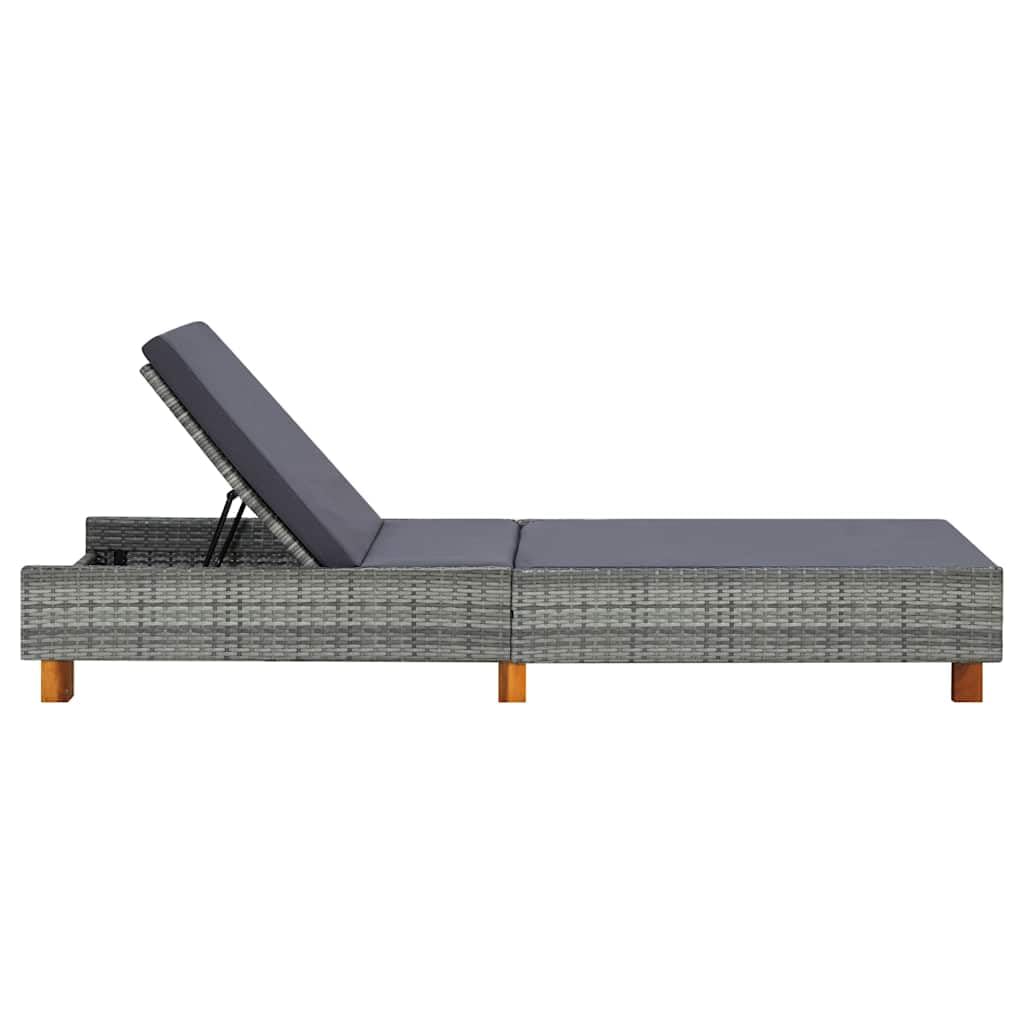 Sonnenliege mit Auflage Poly Rattan Gartenliege Grau Liegestuhl