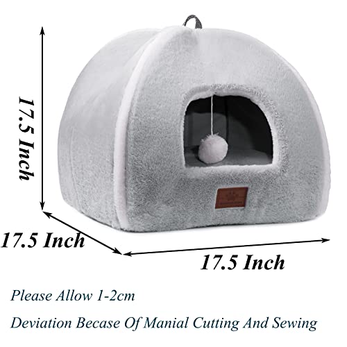 Image of Cat Bed for Indoor Cats - Cat Cave Bed Cat House Cat Tent with Removable Washable Cushioned Pillow, Soft and Self Warming Kitten beds, Pet Bed（Large Grey）
