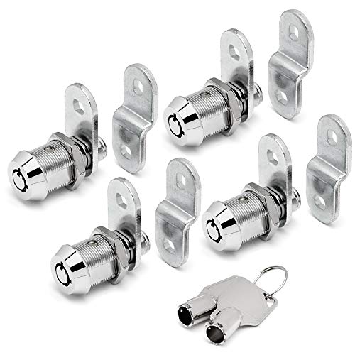 Tubular Cam Lock with 7/8" Cylinder and Chrome Finish, Keyed Alike 4 Pack