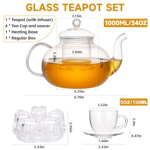 Gurudar Glass Teapot Set, 34Oz/1000Ml Glass Tea Kettle With Loose Tea Infuser & Warmer thumb #4