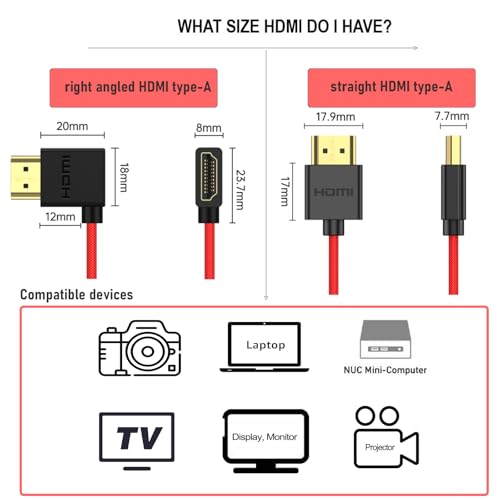 Câble HDMI 8K60 flexible et extensible de 50 cm avec connecteur coudé robuste