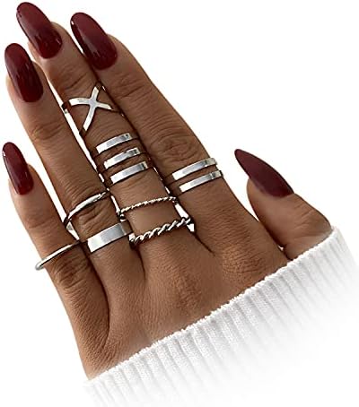 HAIAISO 3-10 Pcs Knuckle Rings Set Stainless Steel Ring Simple Smooth Finger Stackable Rings Set for Women Plain Band Rings