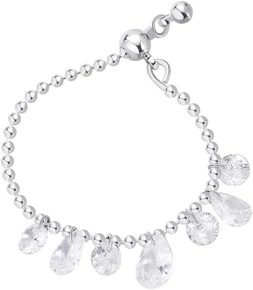 Diamond Beaded Ring for Women Crystal Solitaire Waterdrop CZ Charms Dangle Bead Ball Statement Adjustable Finger Rings Band Dainty Wedding Engagement Jewelry Gifts for Bridesmaid