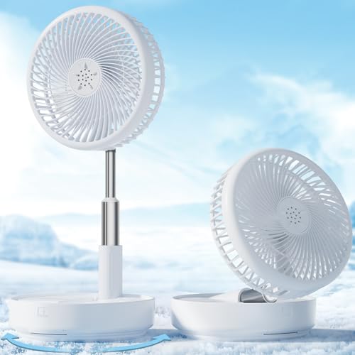 Primevolve Portable Oscillating Standing Fan,Rechargeable Battery Operated USB Floor Table Desk Fan with Remote, 4 Speed Settings Pedestal Fans for Bedroom Office Camping Fishing Travel White 8