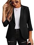 GRECERELLE Women's Blazer Suit Elegant 3/4 Sleeve Jackets Business Casual Work Office Blazer Jacket Suiting & Blazers Cardigans with Pockets Button for Ladies (Black, 16)