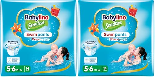 Babylino Sensitive SwimPants - Pañales de playa y piscina, talla 5-6 (14+ kg), 14 unidades (Paquete de 2)