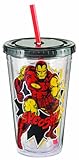 Vandor 26414 Marvel Iron Man 18 oz Acrylic Travel Cup with Lid and Straw, Red, Back, and Yellow