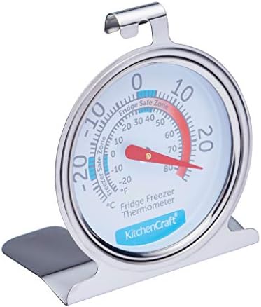 KitchenCraft Fridge Freezer Thermometer with Min Max Temperature Guide, Clear Dial, Stainless Steel, Silver