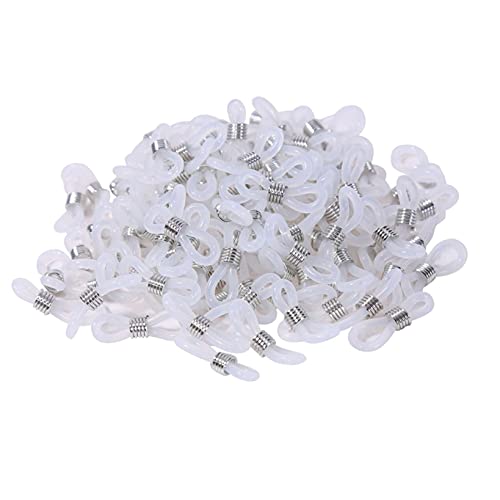 KYMLL 100 Stück verstellbare Brillenkettenenden Brillenhalter Halter Brillenschleifen Gummiverschlüsse für Brillenketten Halskette Kette,Weißsilber Cover