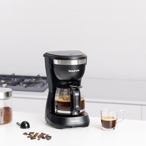 Taurus Kaffeemaschine Verona 6, 600 W, 600 ml, Intense Flavour Tech, Heizplatte, waschbarer Permanentfilter, tropffreies Glaskanne, kompaktes Design in Mattschwarz, BPA-frei – Bild 6