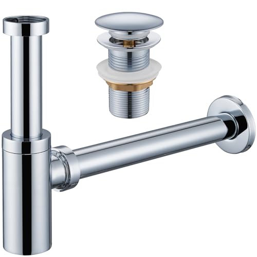 Ulytid Siphon Lavabo avec Bonde Clic Clac, Siphon Universel Anti-Odeur en Acier Inoxydable, Bonde Lavabo Salle de Bain sans Trop Plein, Kit de Siphon de...