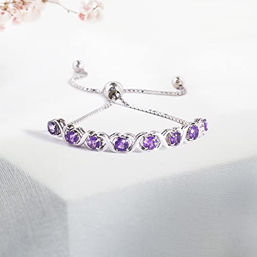 Belinda Jewelz Bracelet Beautiful 925 Sterling Silver 4.2 Carat Amethyst Purple 11 Inch Birthstone Bangle For Women Classic Sparkling Gemstone Xo Bolo Tennis Bracelet Fine Wrist Jewellery #TOP4
