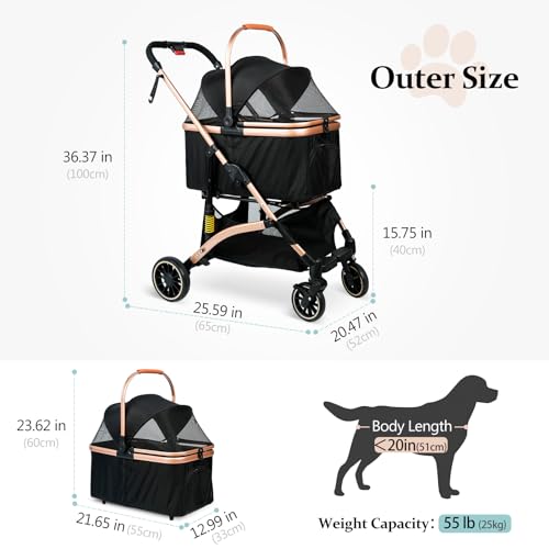 Pet Stroller, Dog Strollers with Removable Carrier, Pet Stroller for Cats and Small and Medium Dogs, 4 Wheels Travel Jogger for Puppies, Pet Gear Stroller with Large Storage Basket, Black Pet Stroller, Dog Strollers with Removable Carrier, Pet Stroller for Cats and Small and Medium Dogs, 4 Wheels Travel Jogger for Puppies, Pet Gear Stroller with Large Storage Basket, Black