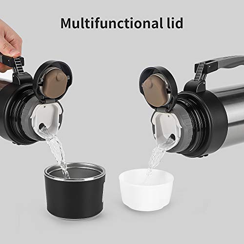 Stainless Steel Thermos With Cup – 61Oz Double-Wall Vacuum Insulated Water Bottle For Travel – Camping Coffee Thermoses With Handle – Keeps Liquid Hot Or Cold,Leak Resistant,Silver #TOP3