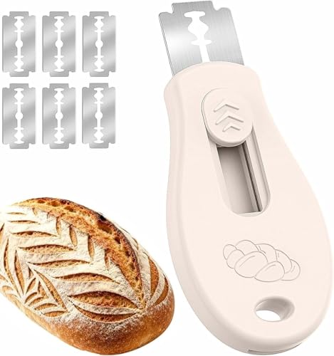 Bread Lame Sourdough Scoring Tool, Extractable & Magnetic Bread Scoring Tool, Scoring Knife for Bread Baking, Bread Razor for Homemade Bread, Sourdough Scorer Tool, Includes 5 Razor Blades-Beige