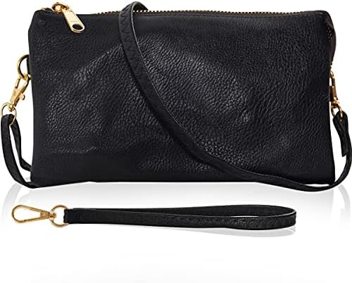 Small Black Clutch Purse - Black Wristlet Purses for Women, Black Clutch Purses for Women Casual, Vegan Leather Wristlet Wallets for Women, Crossbody Womens Clutch Purse, Small Clutch Purses for Women