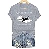 Xbemkste Women T Shirt Cats Short Sleeve Trendy Cute Crewneck Graphic Tees Printed Casual Summer Tops Cotton Tops for Women UK (Grey, L) #4