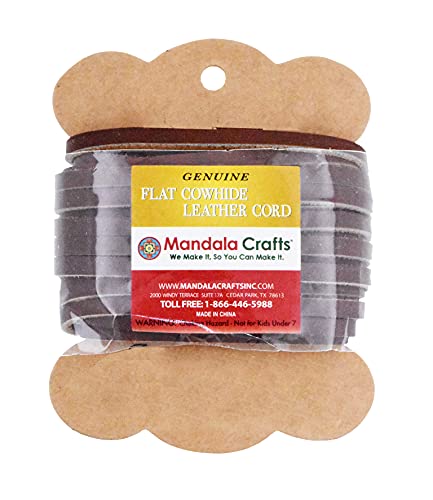 Mandala Crafts Espresso Brown Genuine Leather Cord for Jewelry Making, Braiding, and Beading - 2mm x 8.5 Yards Flat Leather Strip String Strap for DIY Crafts and Boot Laces - Thumbnail 4