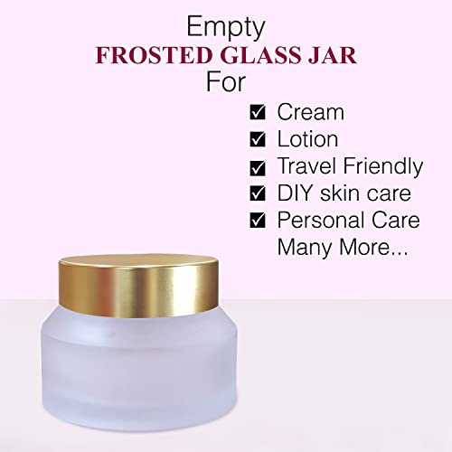 Image of Zenvista Empty Cosmetics Containers, Frosted Glass Jar With Metalized Gold Cap For Cream, Lotion, Lip Balm - 50 gm | Pack of 5