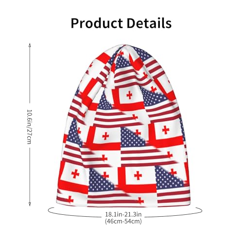 American Flag and Georgian Flag Kids Leisure Elastic Knitted Hat Junior Large Size Knit Cap Child Beanie Black2